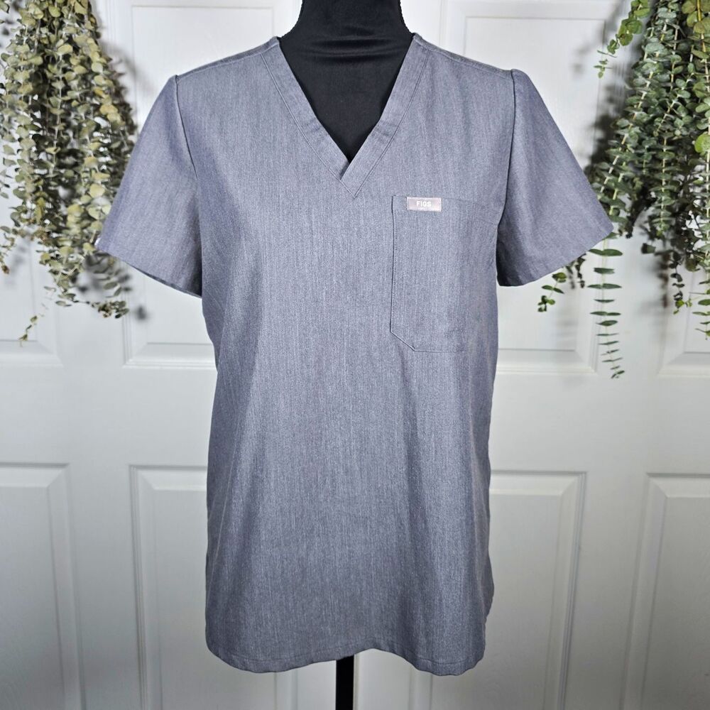 FIGS Gray V-Neck Short Sleeve Medical Scrub Top Shirt Women's Size S